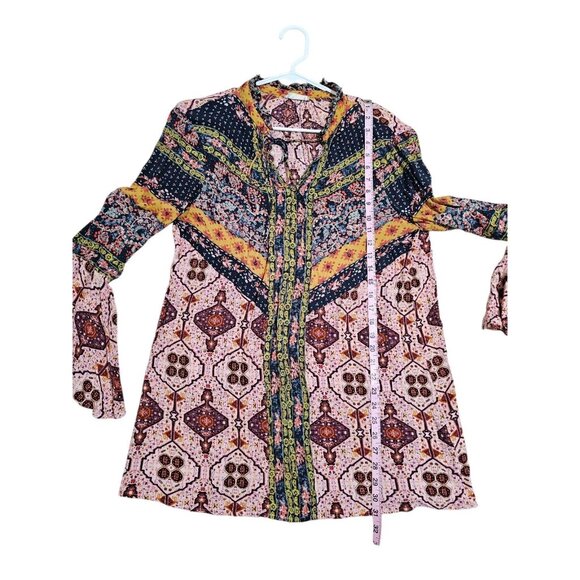Altar’d State Boho Patchwork Tunic Dress Pink Bell Sleeve Festival Large Hippie - Picture 6 of 7